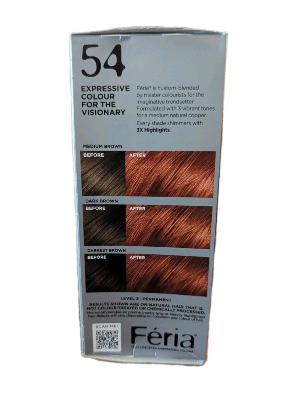 NIB L'OREAL PARIS FERIA SHIMMERING COLOR PERMANENT, SPICED COPPER #54